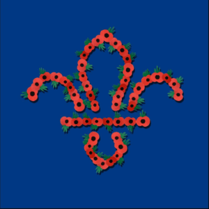 Scout sign made of poppies on a blue background