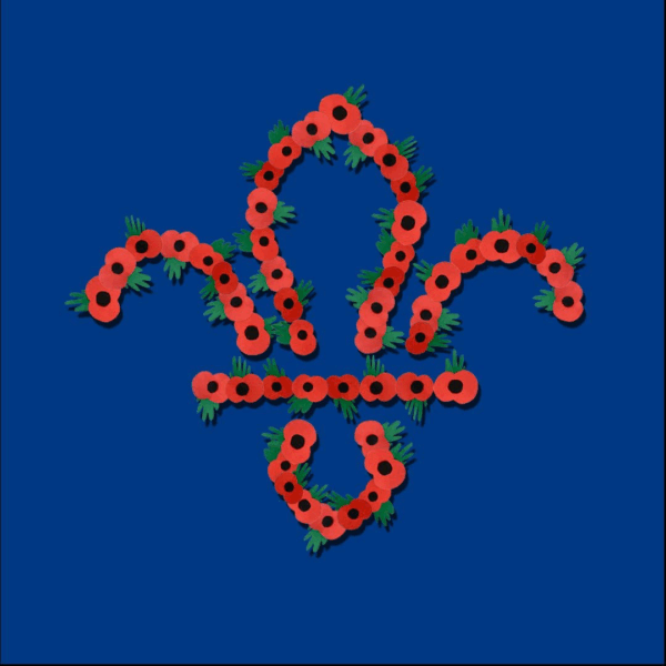 Scout sign made of poppies on a blue background