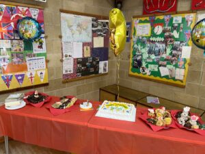 Party cake and balloons